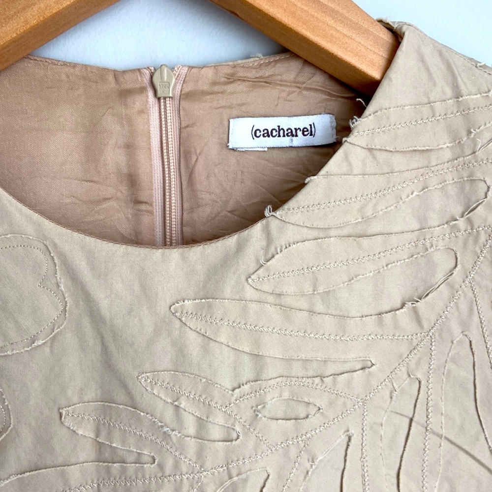 Cacharel Sand Beige Floral Appliqué Sleeveless Midi Occasional Dress sz 8/40 - Picture 3 of 6